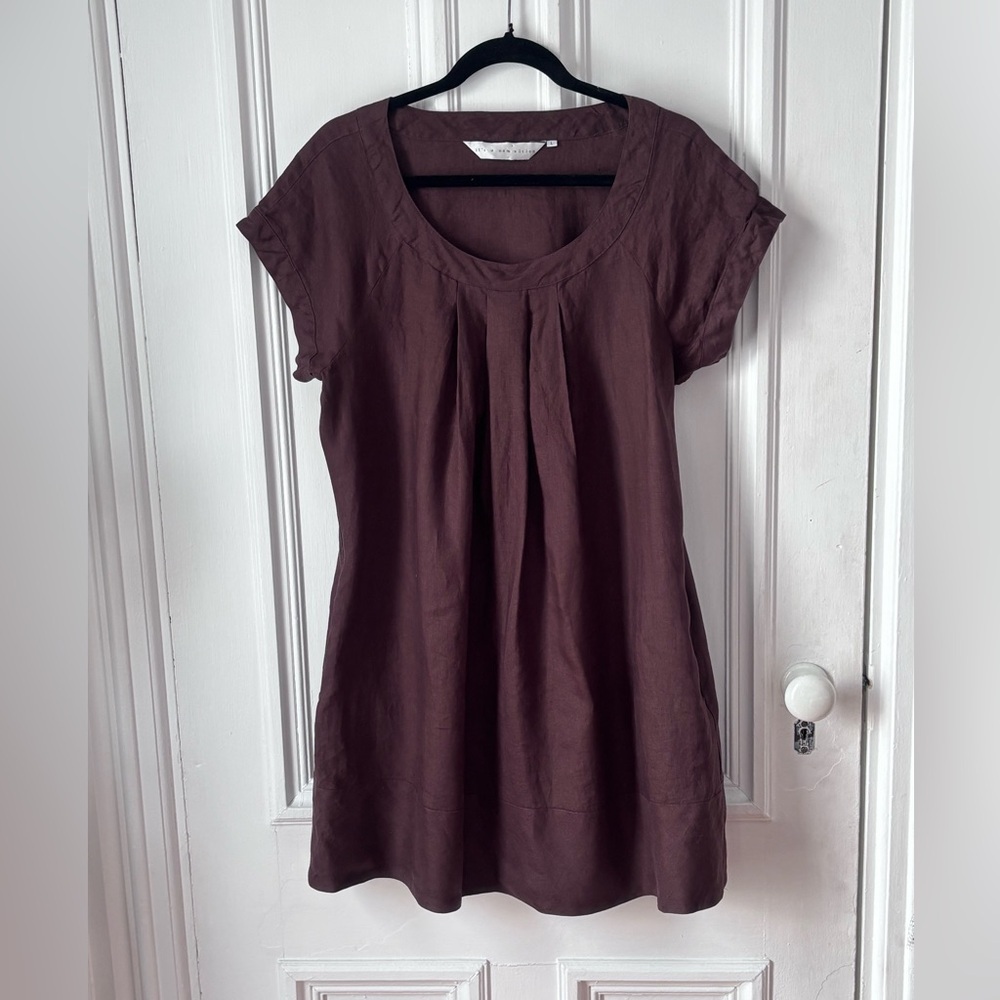 Women’s Its a new vision Brown Short Sleeve Linen Tunic Style Dress Pockets